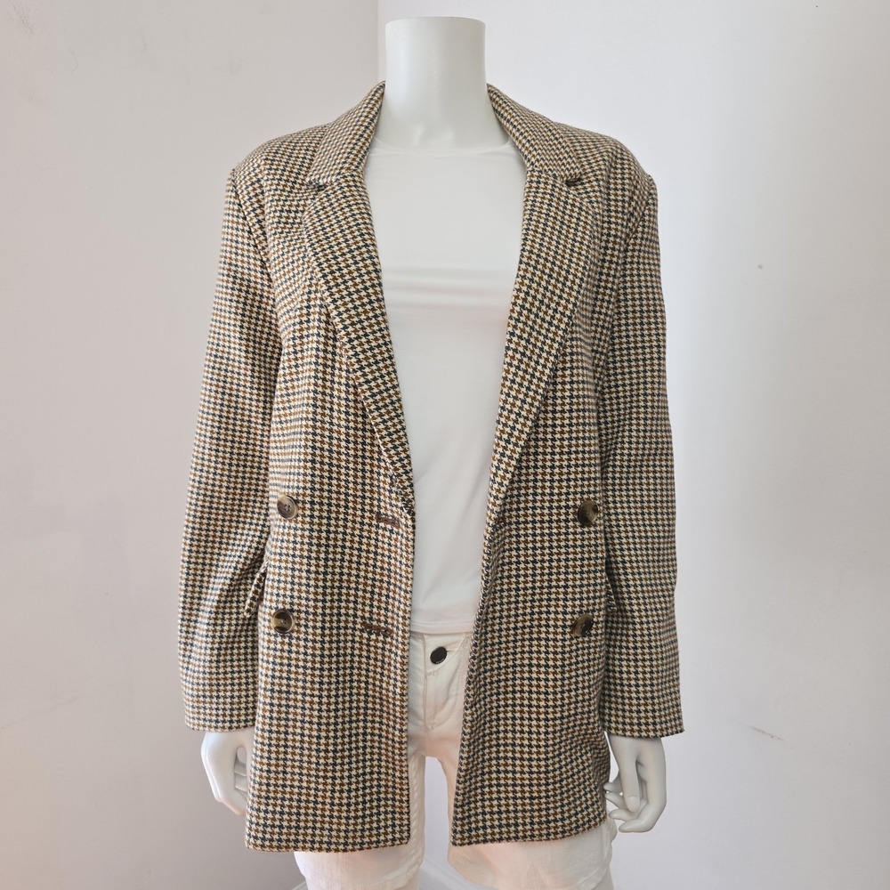 Old Navy Double Breasted Blazer Size S Womens Houndstooth Plaid Brown Tan Office